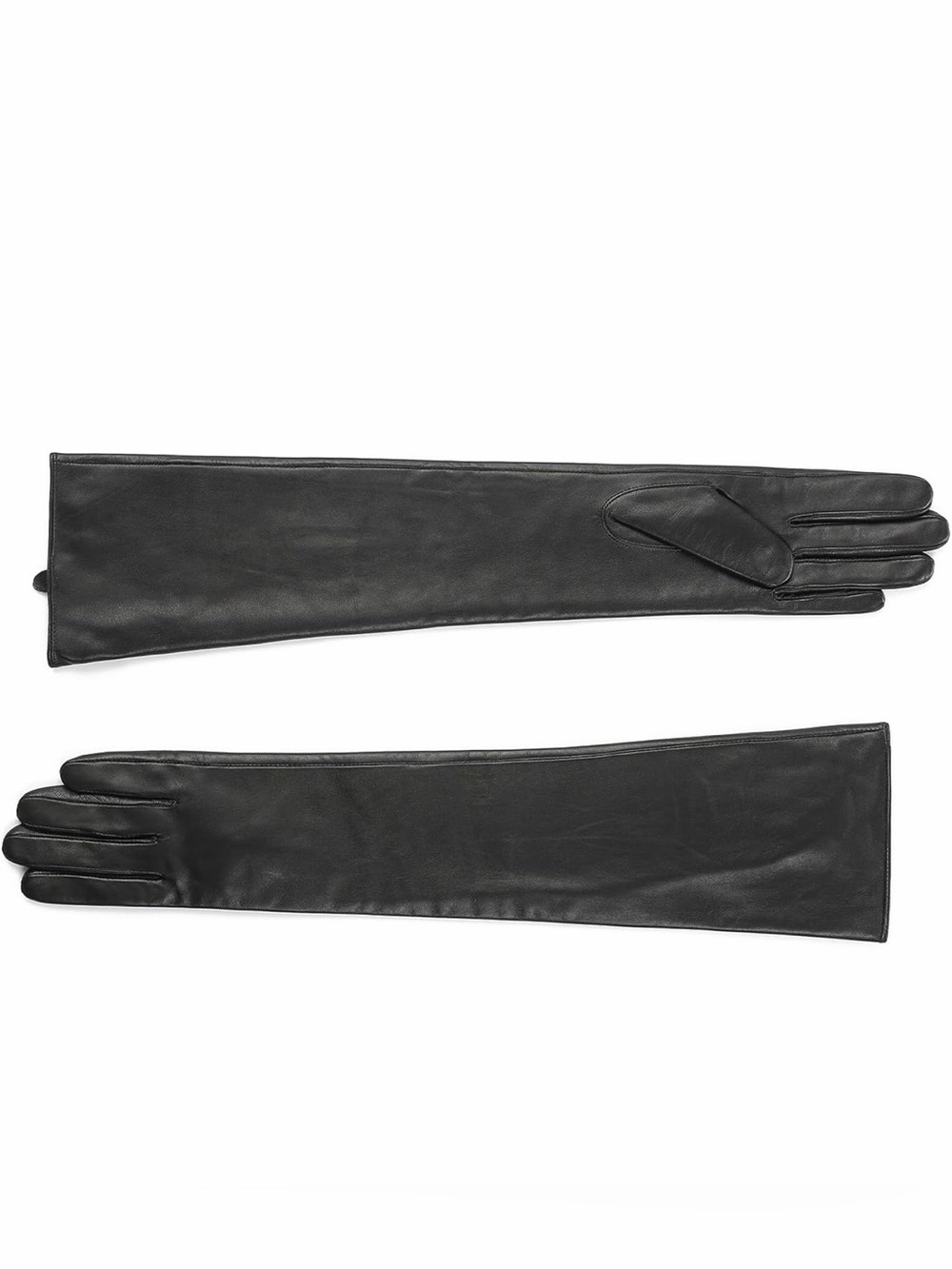 50cm Long Silk Lined Goatskin Touchscreen Gloves, Black, Size Medium, NWT